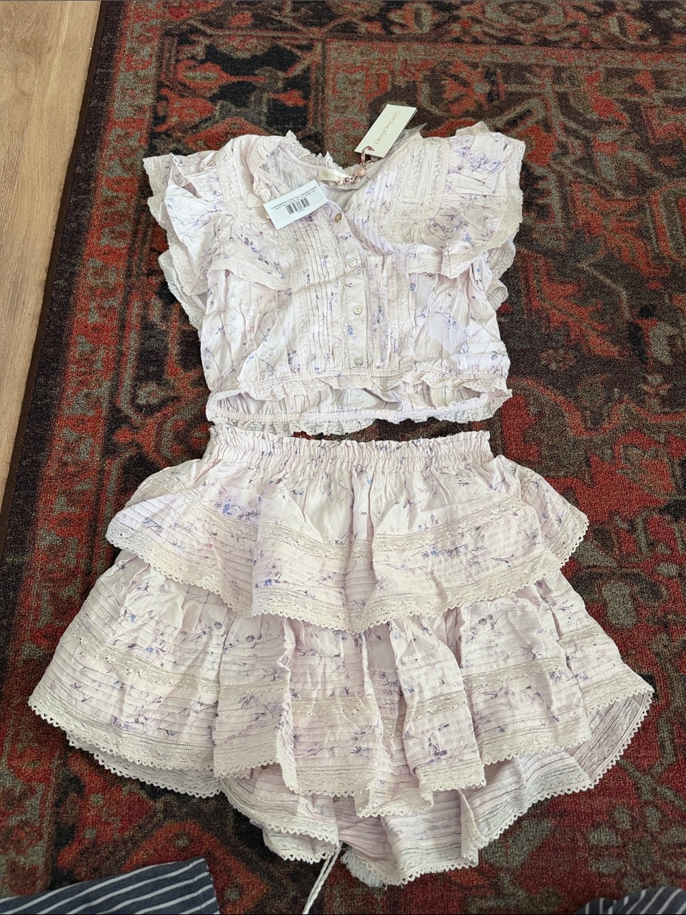 LoveShackFancy Nora top + Ruffle mini skirt - Lavender XS